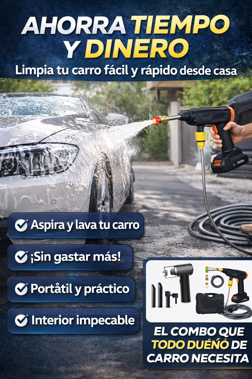Combo! Hidrolavadora 2 Baterías Aspiradora Portátil