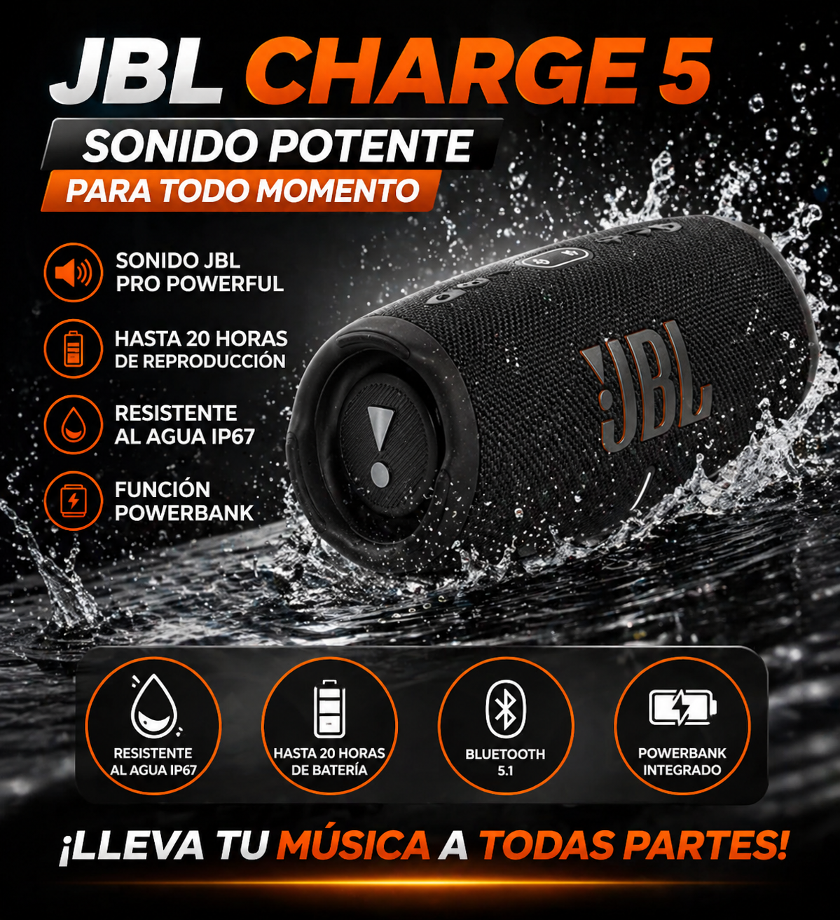JBL Charge 5 A prueba de AGUA  💦