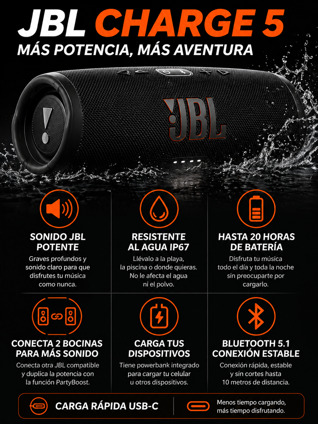JBL Charge 5 A prueba de AGUA  💦