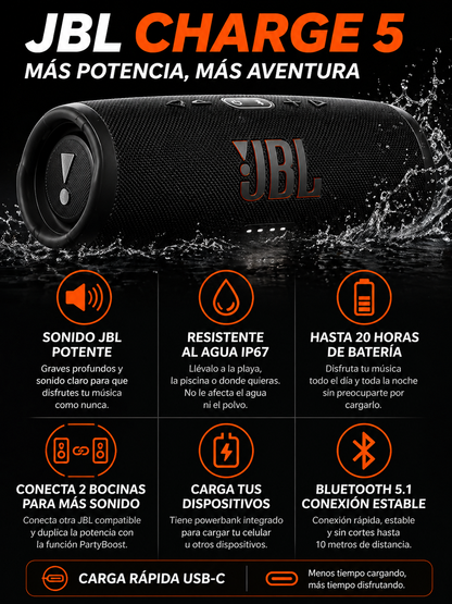 JBL Charge 5 A prueba de AGUA  💦