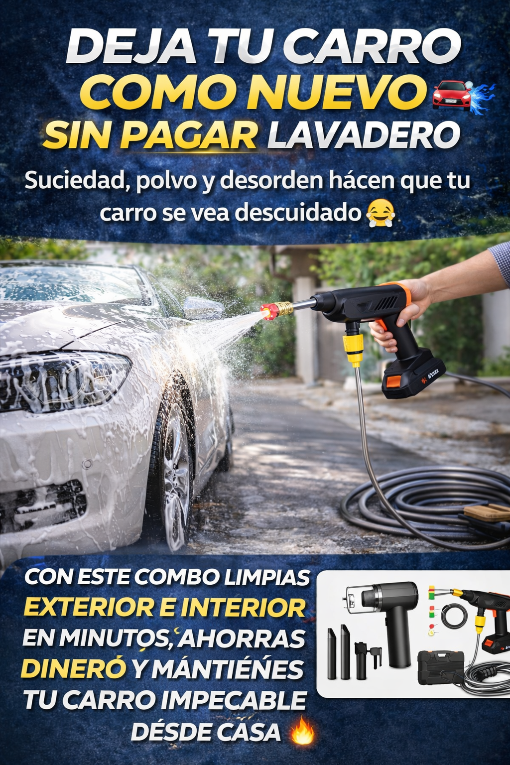 Combo! Hidrolavadora 2 Baterías Aspiradora Portátil